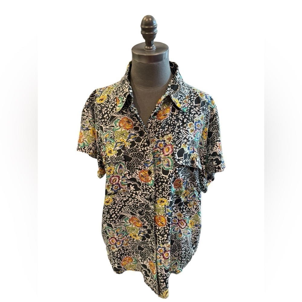 Hattie Carnegie Vintage Floral Silk Blouse Shirt M